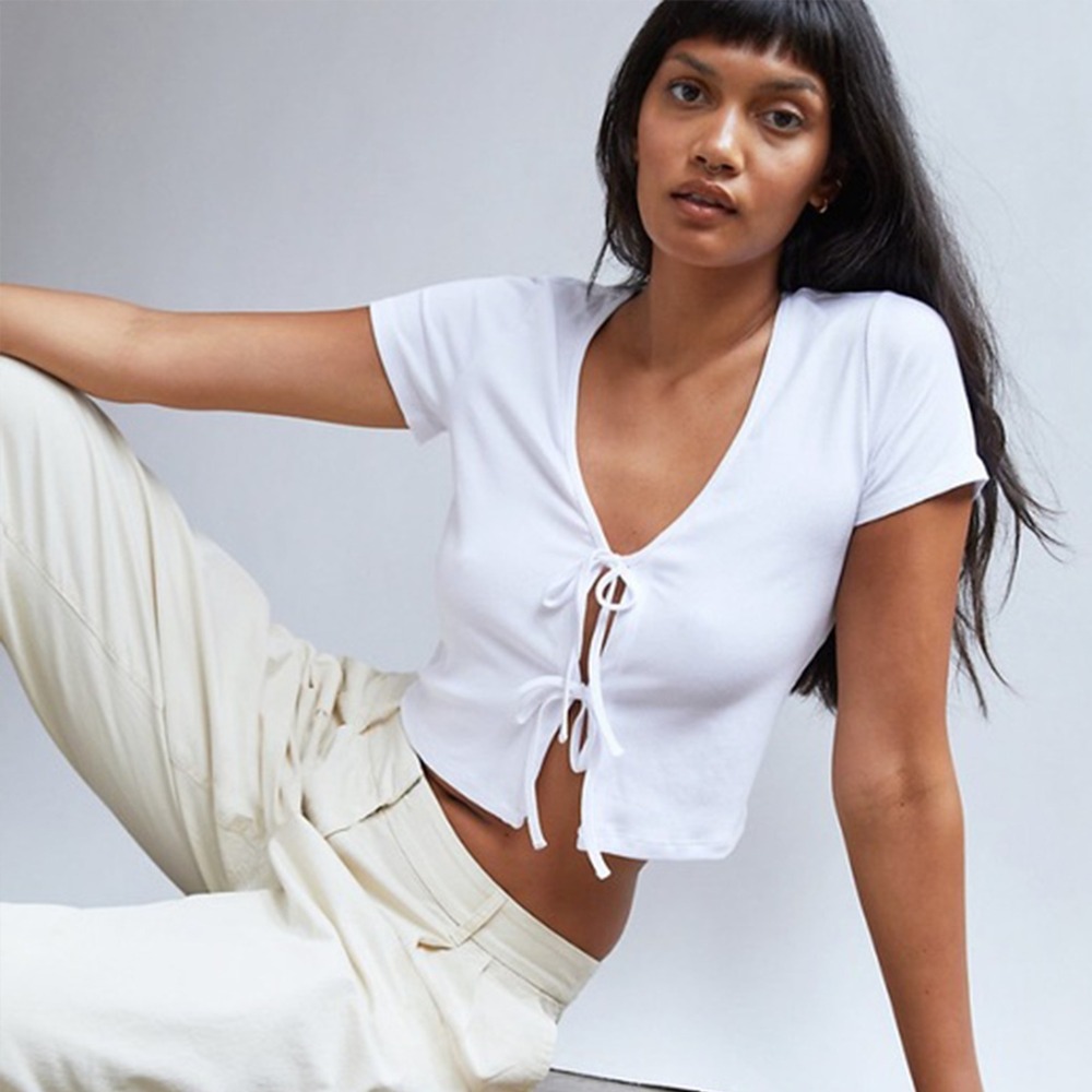 WILFRED By Aritzia Only White Tie-Front‎ T-Shirt Size XS